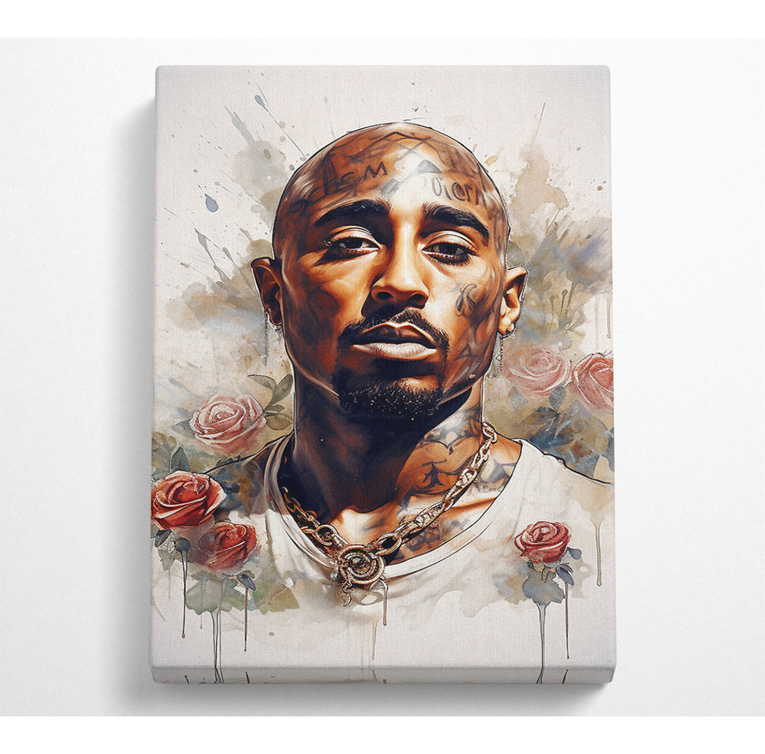 Tupac Watercolour Roses - Leinwanddrucke auf Leinwand