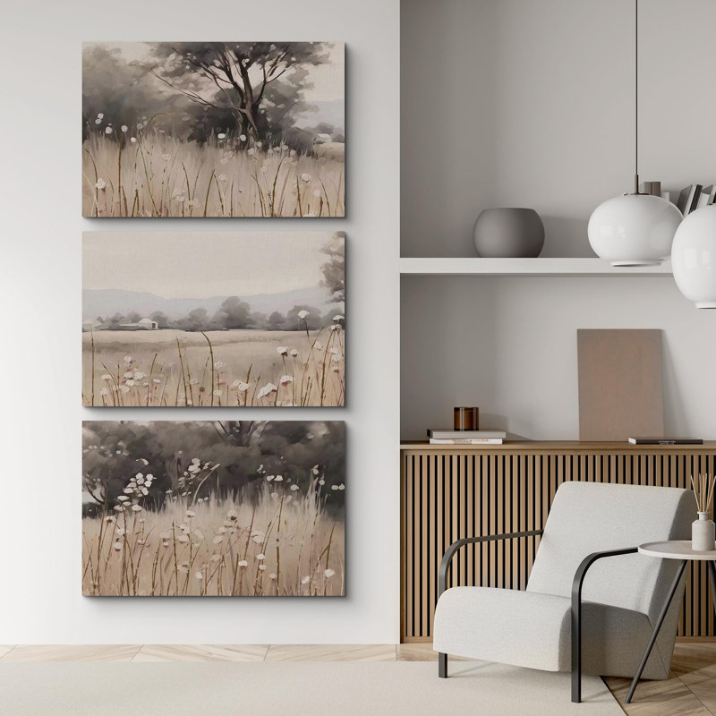 Rustique, campagne sereine, campagne française, nature, paysage, illustrations, 3 pièces, Toile tendue, H 16 po x l 24 po