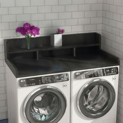 Comptoir de laveuse-sécheuse avec patins antidérapants, tablette à linge en bois avec rebord, organisateur à double couche de 54 po de largeur x 27,5 po de profondeur pour rangement pour comptoir de laveuse et sécheuse