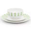 Service de table rond en céramique 12 pièces, allant au micro-ondes et au lave-vaisselle, assiettes et bols à rayures vertes modernes, service pour quatre
