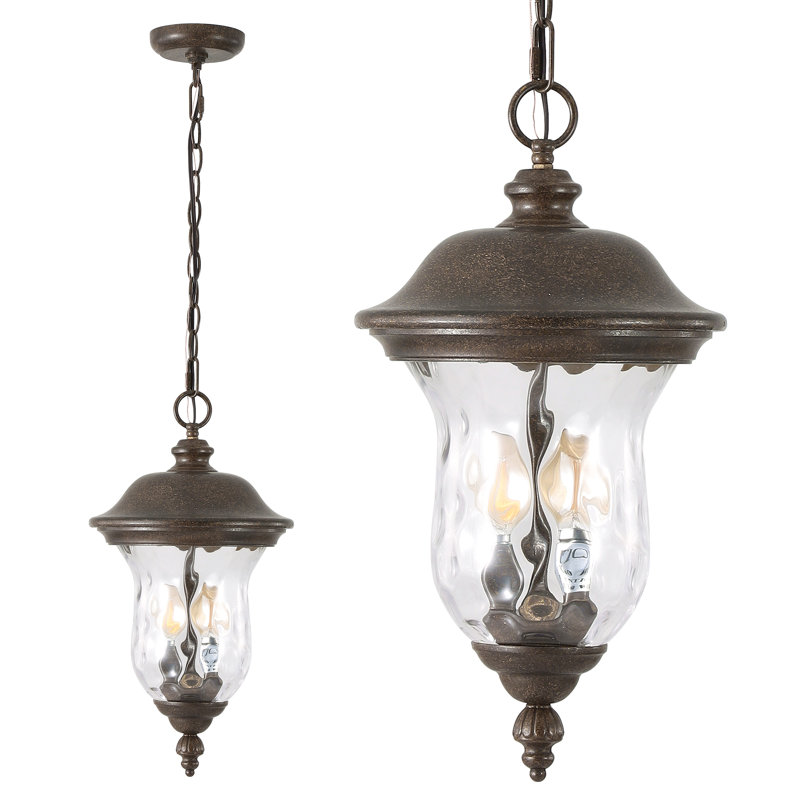 19"(H) Rustic Outdoor Hanging Lantern, Weatherproof Vintage Pendant Light With Clear Glass Shade, Waterproof Exterior Lighting Fixture For Porch, Patio, Or Garden (One Piece & No Bulb)