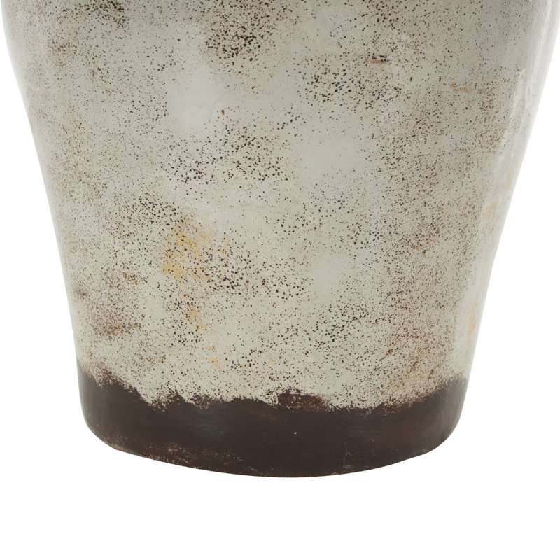 Sirvon Ceramic Antique Amphora Decorative Cream Vase with Speckled Texturing and Yellow and Brown Accents