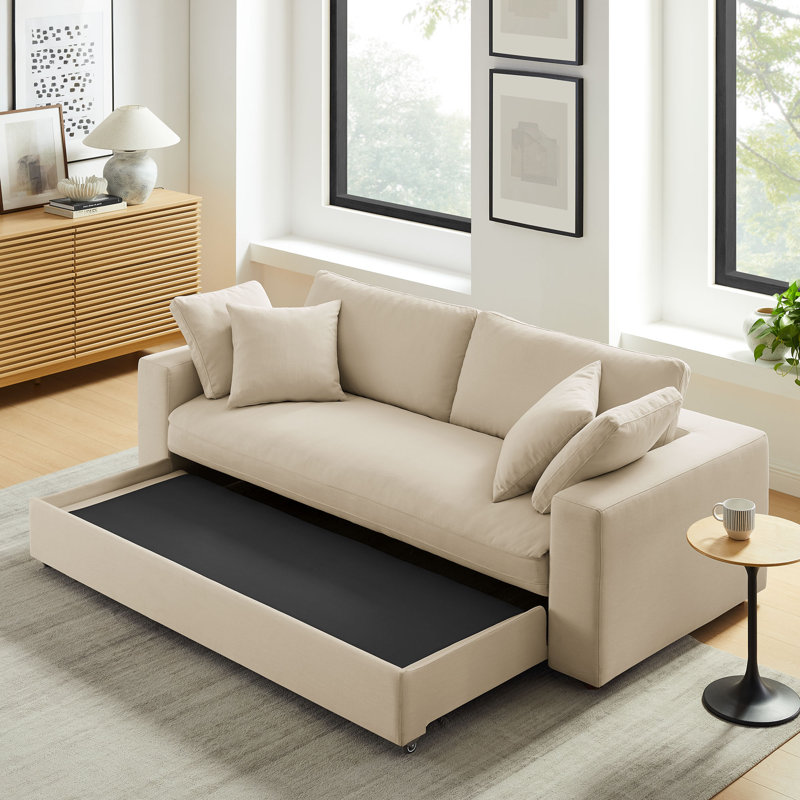 Commix Down Filled Overstuffed Sleeper Sofa In Pure White, Light Beige