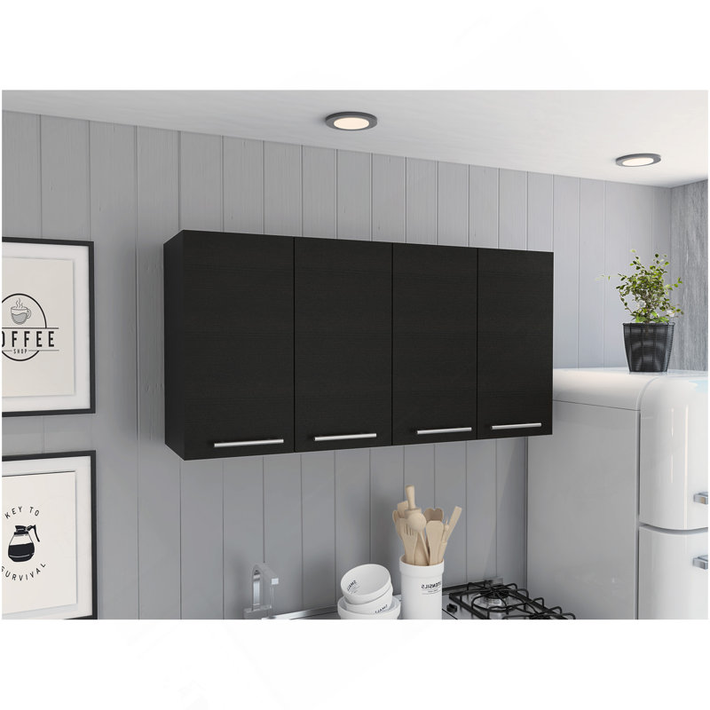 Armoire murale 120, quatre portes, deux armoires, deux tablettes - noir, Noir