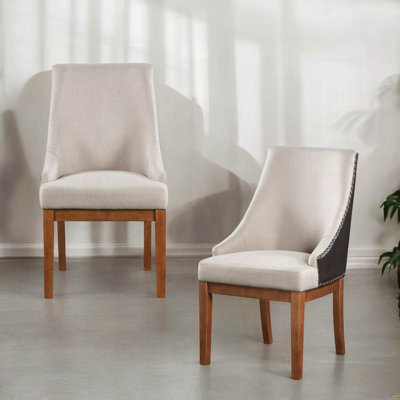Brown Synthetic Leather & Brown Finish Side Chair ( Set Of 2)