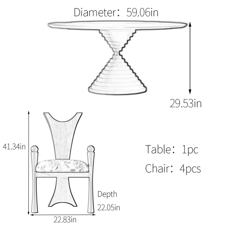 Table de salle à manger ronde unique, H 29,53 po x L 59,06 po x l 59,06 po, Noir, noir, noir, noir