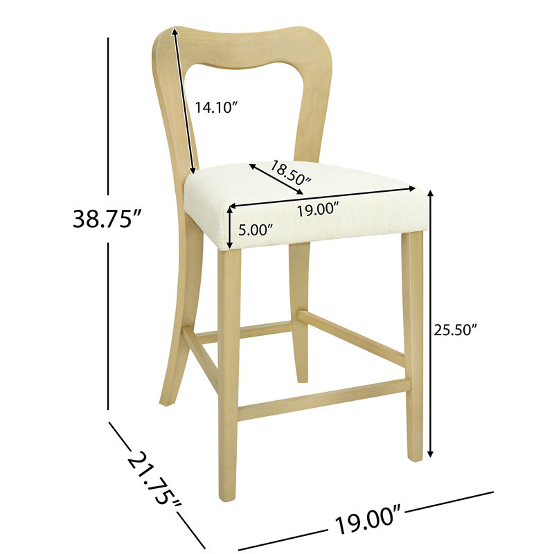 Tabouret de comptoir sans accoudoirs en bois de frêne et beige, de 2, structure en bois d'hévéa de haute qualité, siège épais, dossier légèrement incurvé pour des repas décontractés en bois d'hévéa, conception élégante, rassemblement confortable