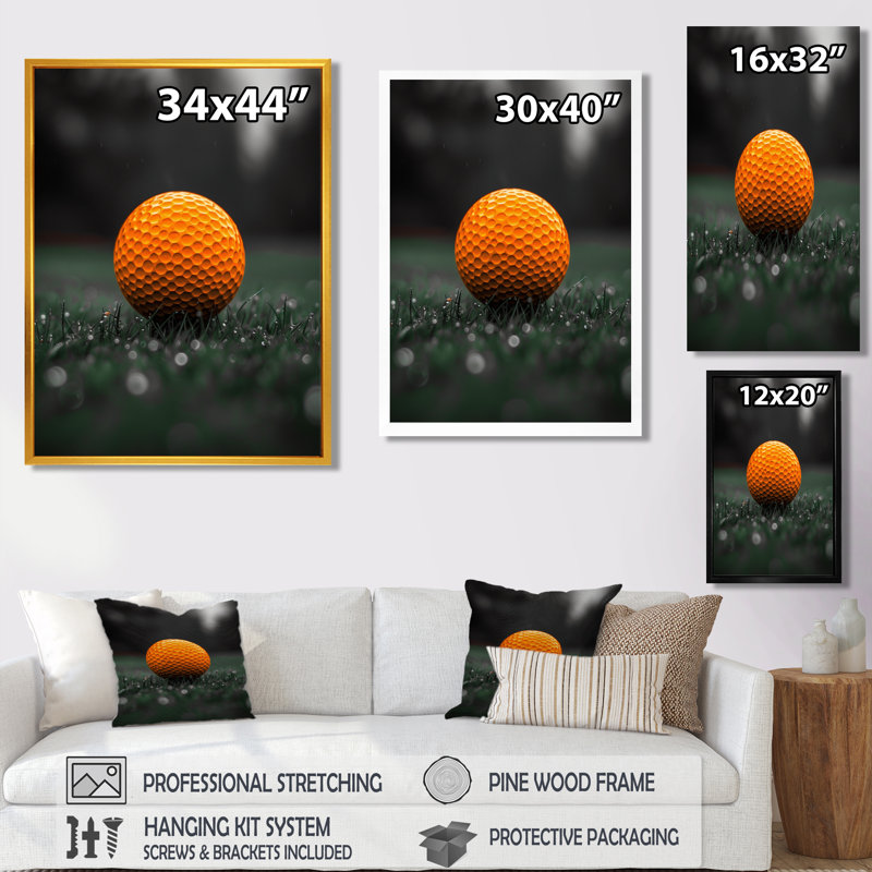  «Monicolore orange gris balle de golf II - art mural golf, H 32 po x l 24 po x P 1 po, Toile tendue