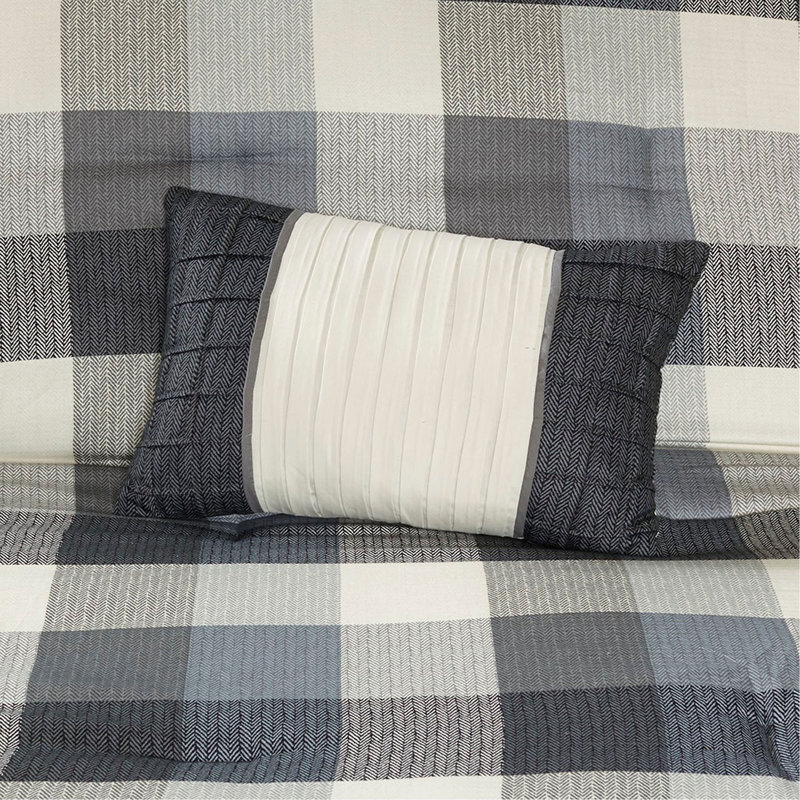 Ensemble d'édredon 7 pièces à chevrons, Édredon de très grande taille et 6 pièces suppl, Gris