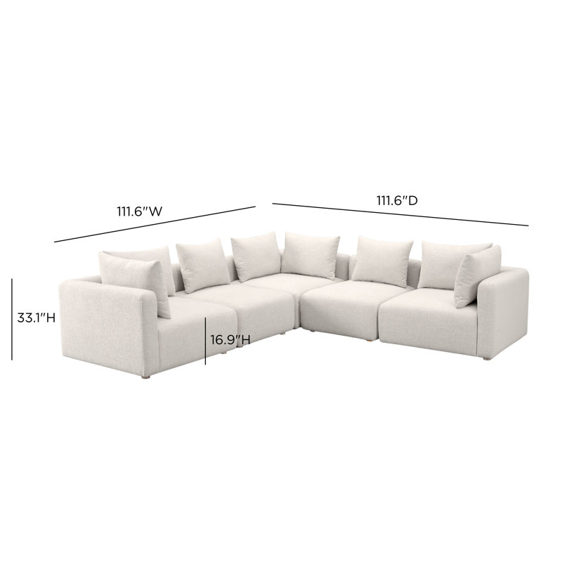 Canapé modulaire en L 5 pièces Tov Furniture, Tissu texturé crème, Bois naturel