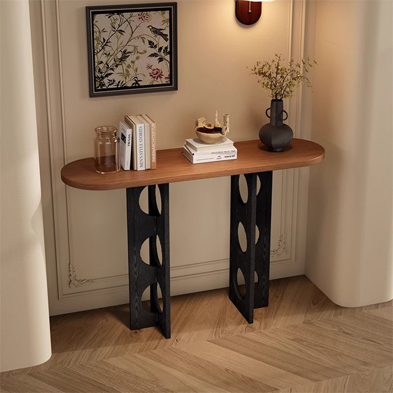 51.18" Brown&Black Modern Minimalist Ash Console Table