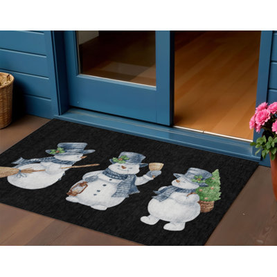 Tapis intérieur lavable enneigé 3 pi x 5 pi bleu et ivoire