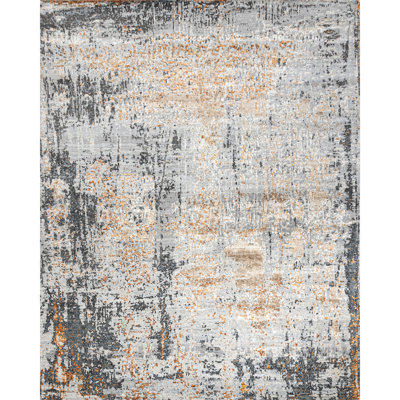 Tapis gris et beige noué à la main de haute qualité