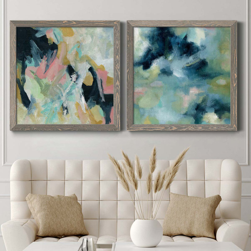 «Vitality», ensemble de 2 peintures sur toiles, H 35,5 po x l 71 po x P 1,5 po, Toile avec cadre gris
