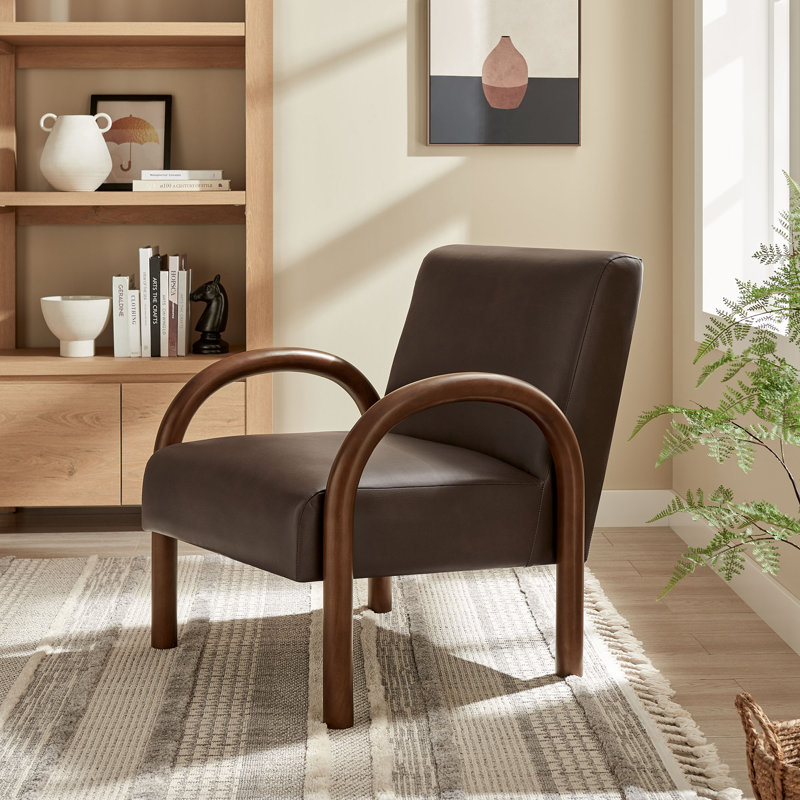 Fauteuil d'appoint rembourré en similicuir Lunet espresso, Espresso, Brun