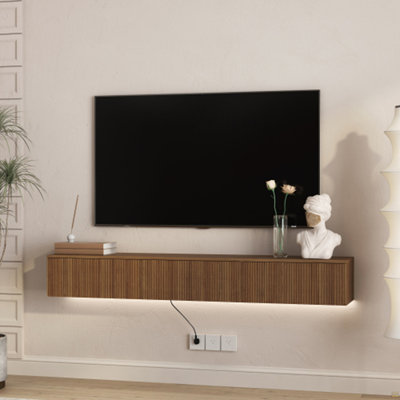 Floating TV Stand Wall Mounted With 16 Color Leds,65" Modern TV Stand, Floating TV Cabinet Entertainment Center For 55 60 65 Inch TV