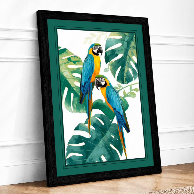 Macaws Tropical - Framed Print, Black, A4 - 29.7 x 21.0 cm