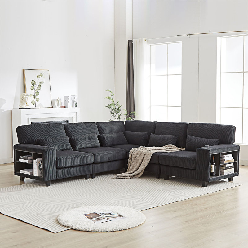 Canapé modulaire en L avec rangement, Noir