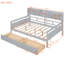 Lit de jour gris avec support en lattes de bois robuste, tablette de chevet, 2 tiroirs - élégant et fonctionnel pour un usage domestique complet en gris, structure à deux supports-2104387994-2104387997