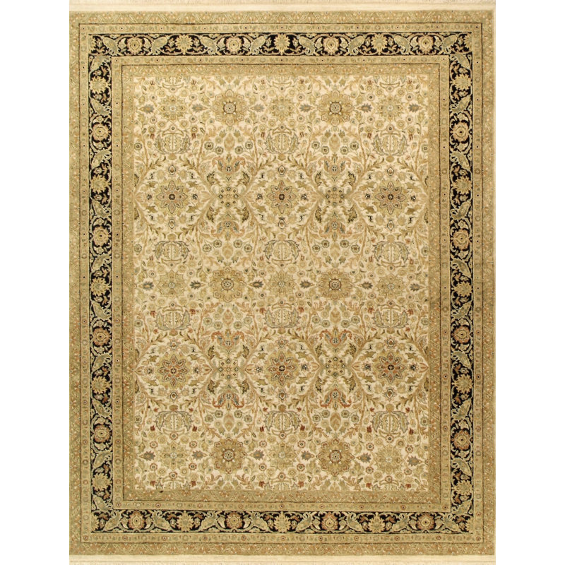 Hand Knotted Wool Oriental Area Rug in Beige/Black/Ivory, Runner 14' x 28'