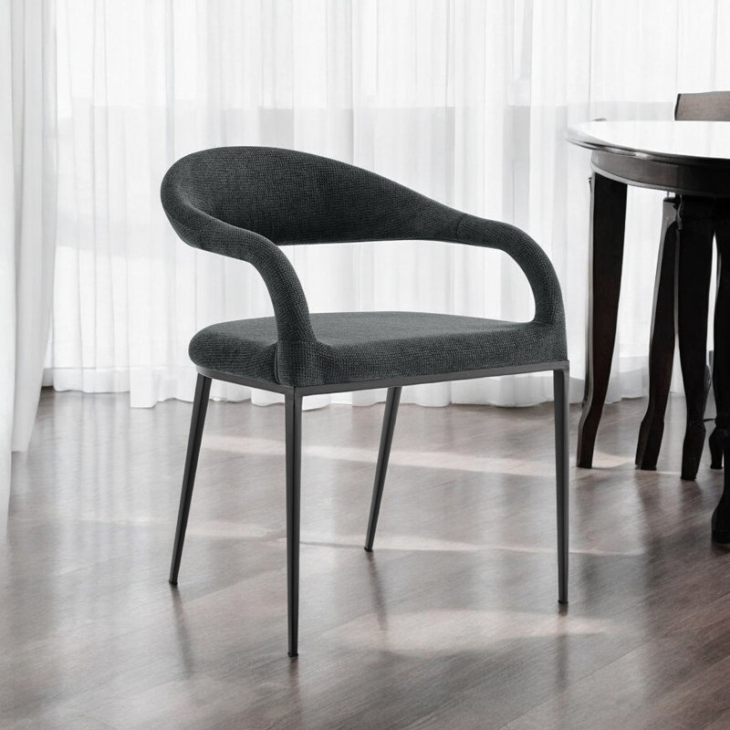 Ensemble de deux fauteuils de salle à manger rembourrés en polyester gris et noir, Gris foncé, Noir