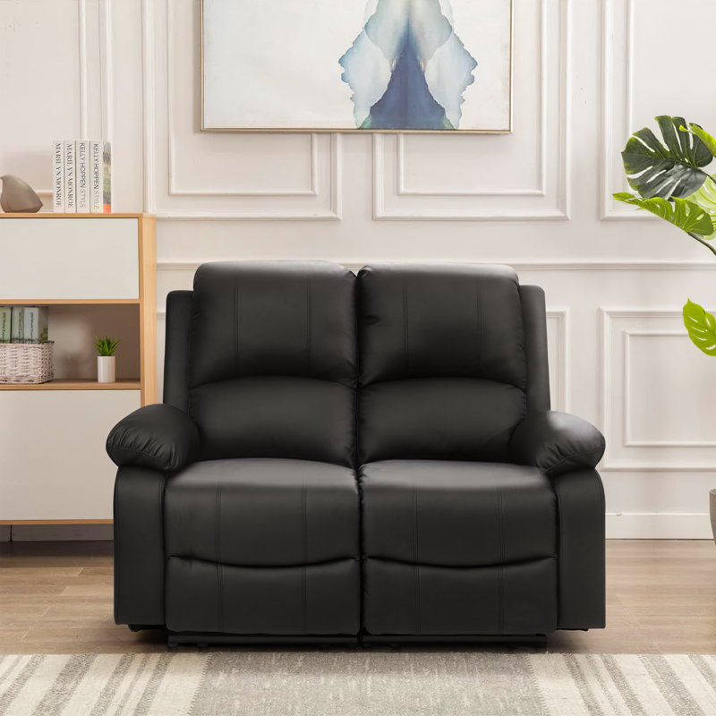 Kyilaa 130Cm Faux Leather Pillow Top Arm Reclining Loveseat, Black