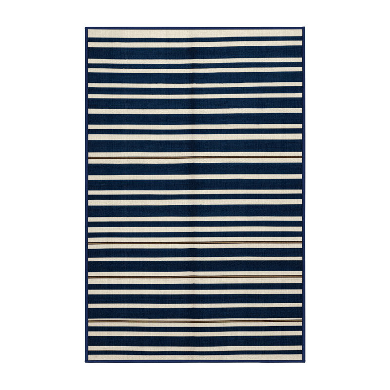  Washable Dark Blue White Striped Area Rug, Runner 2' x 5'