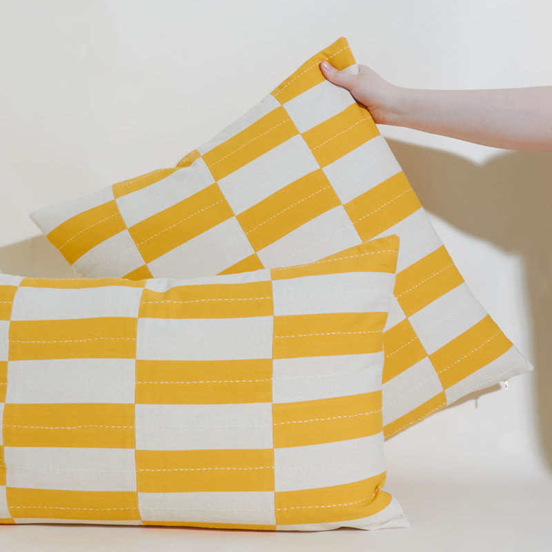 Checkered Lumbar Pillow, Mustard, 16" H x 26" W