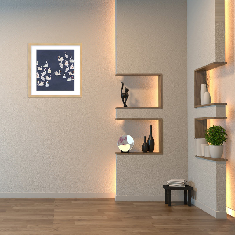 Nature Inspired Modern Ensemble: Swan Serenade, 24" H x 24" W, Tan, Framed Matted Print