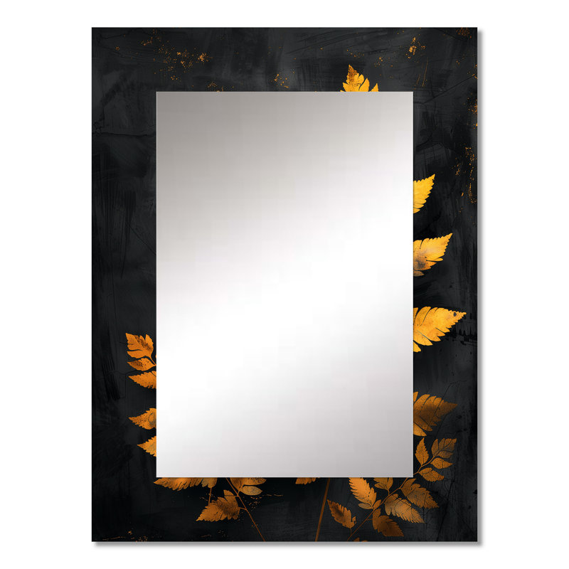 Monochrome gold and black Ferns Ethereal Dream I - Ferns Decorative Wall Mirror, Gold Mirror, Printed Metal Art, 32" x 24"