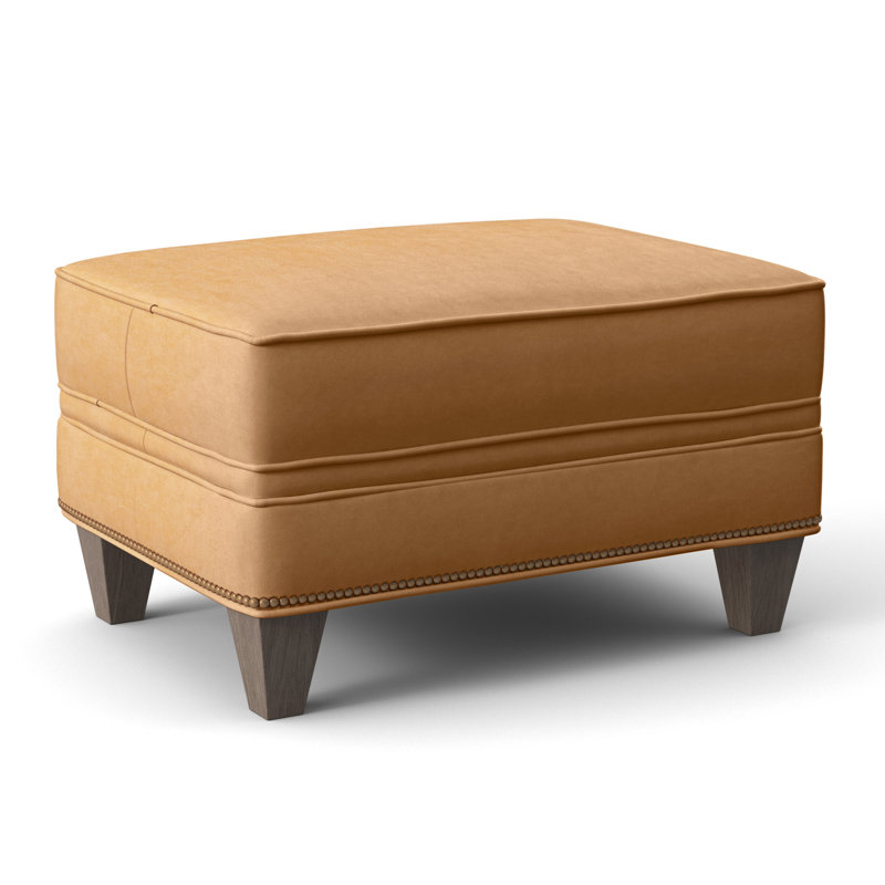 Taraval Ottoman, Aline Light Gray Stonewash Genuine Leather, Stone, French Natural