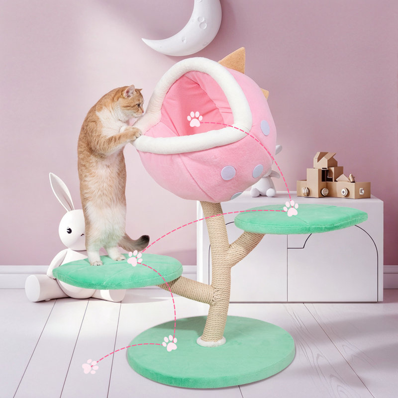 Monster World Cat Tree with Cat Scratching Posts, Large Cat Tower with Platforms, Warm Cat Condo For Indoors