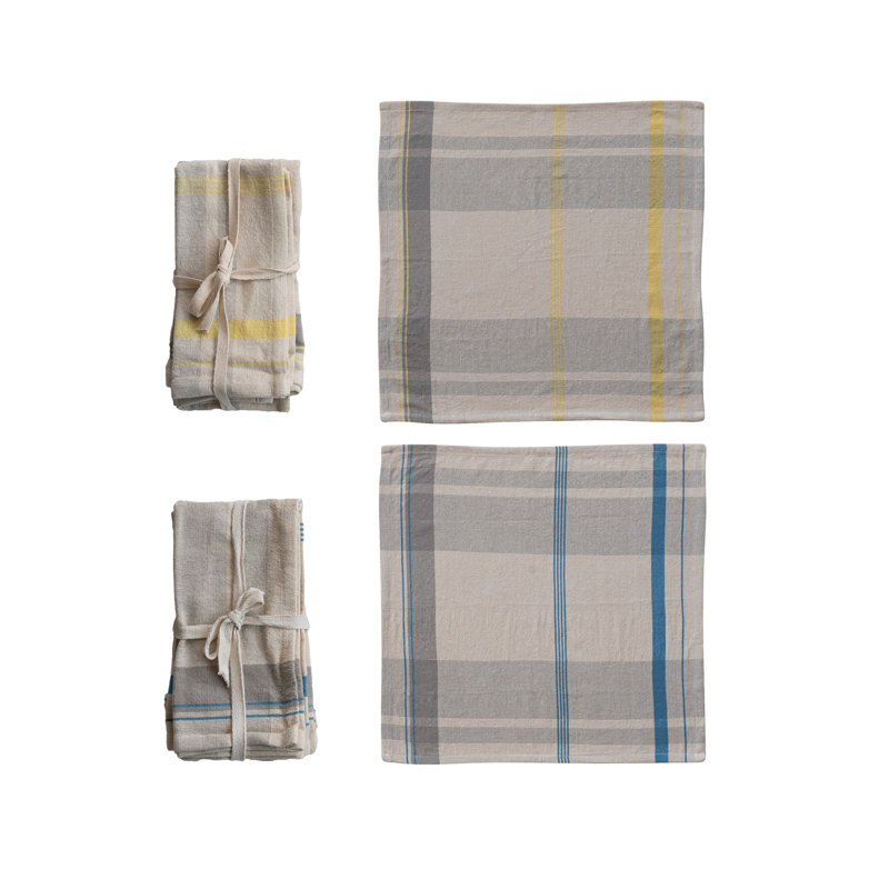 Ensemble de 4 serviettes carrées en coton tissé carré, 2 couleurs