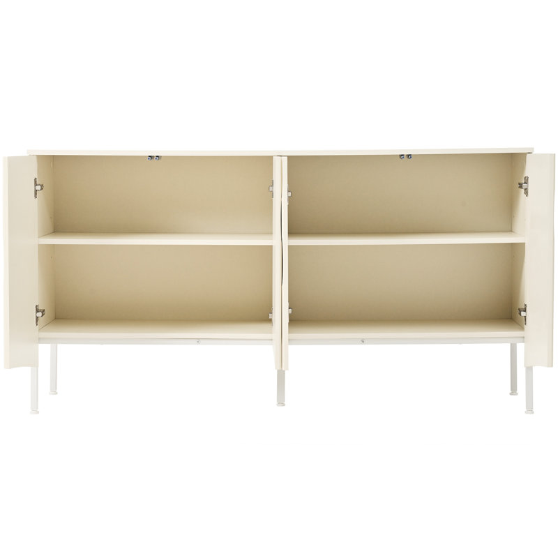 Buffet console beige avec porte inférieure incurvée et accent de rainures arquées - Armoire de décoration American Design