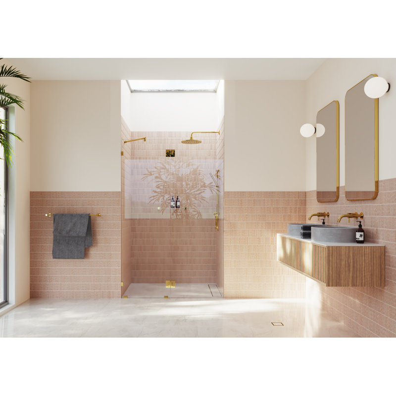 Halo 52.75 in. x 78 in. Frameless Glass Hinge Shower Door, Polished Brass