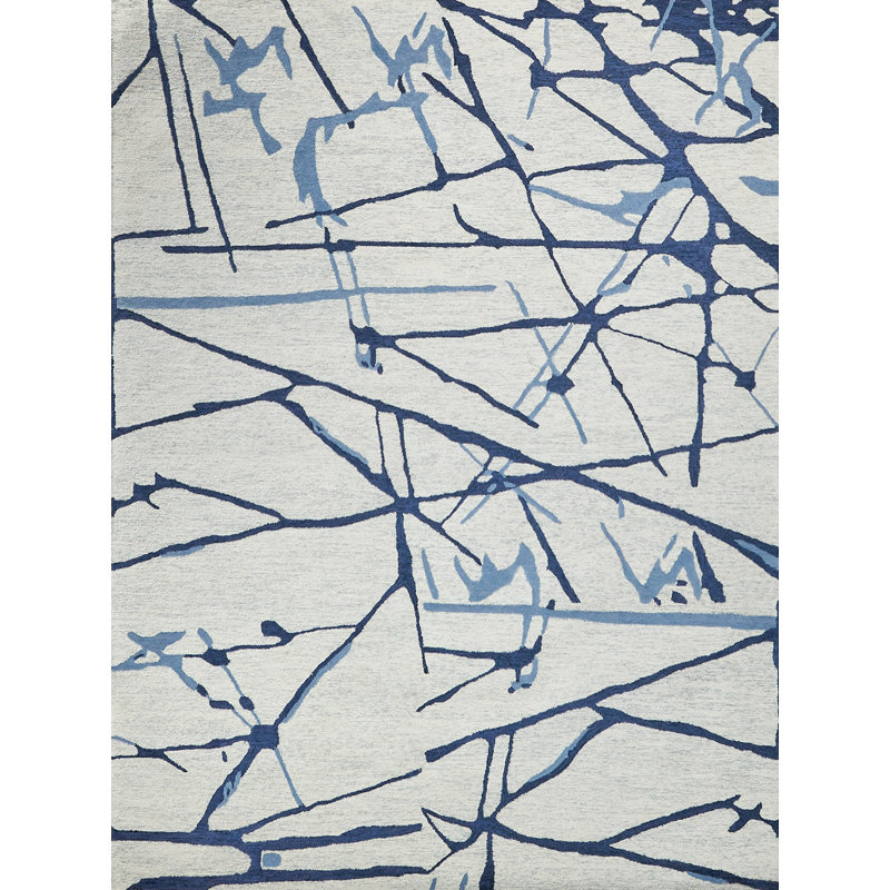 Mystic Wool Abstract Area Rug in Navy, Rectangle 6' x 9'