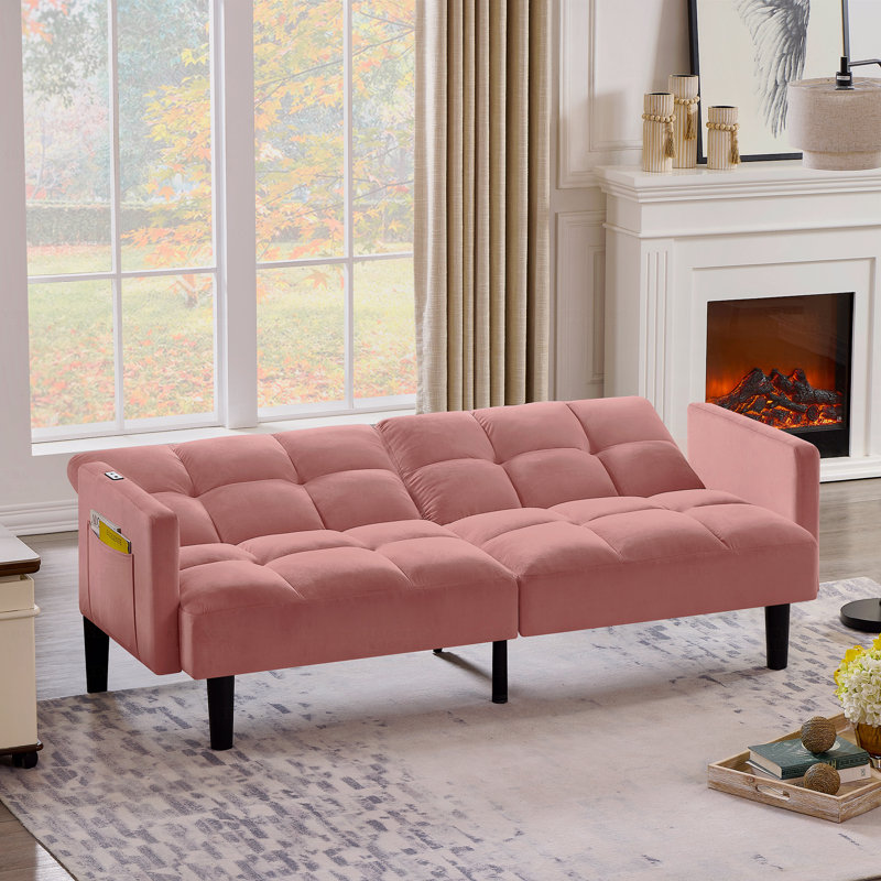 Velvet Futon Couch, Rose