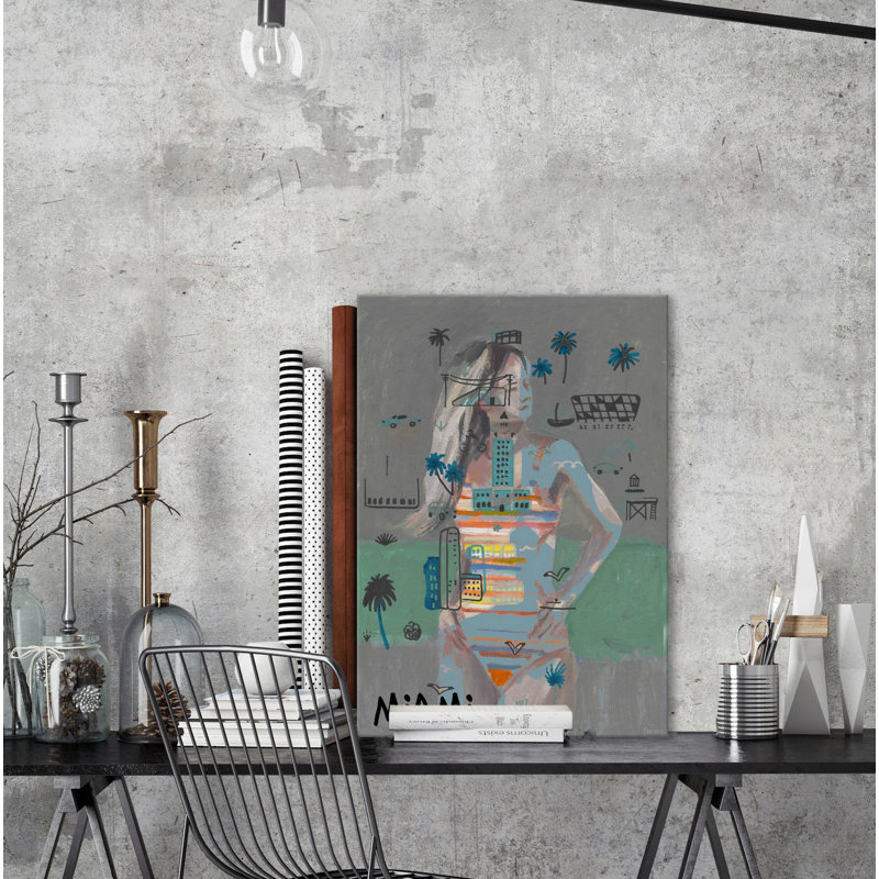 « miami beach » par parvez taj,, reproduction de peinture à l’acrylique sur toile tendue, H 18 po x l 12 po
