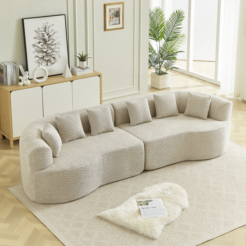 Canapé modulaire surdimensionné courbé avec 6 coussins, chenille, mousse à mémoire de forme, assise profonde, Kaki pâle