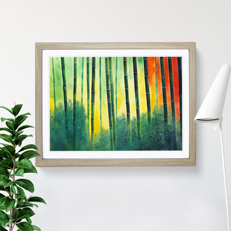 Bamboo Forest Watercolour Vol.4 1 Piece Single Picture Frame Wall Art, 46cm H x 64cm W x 2cm D, Oak