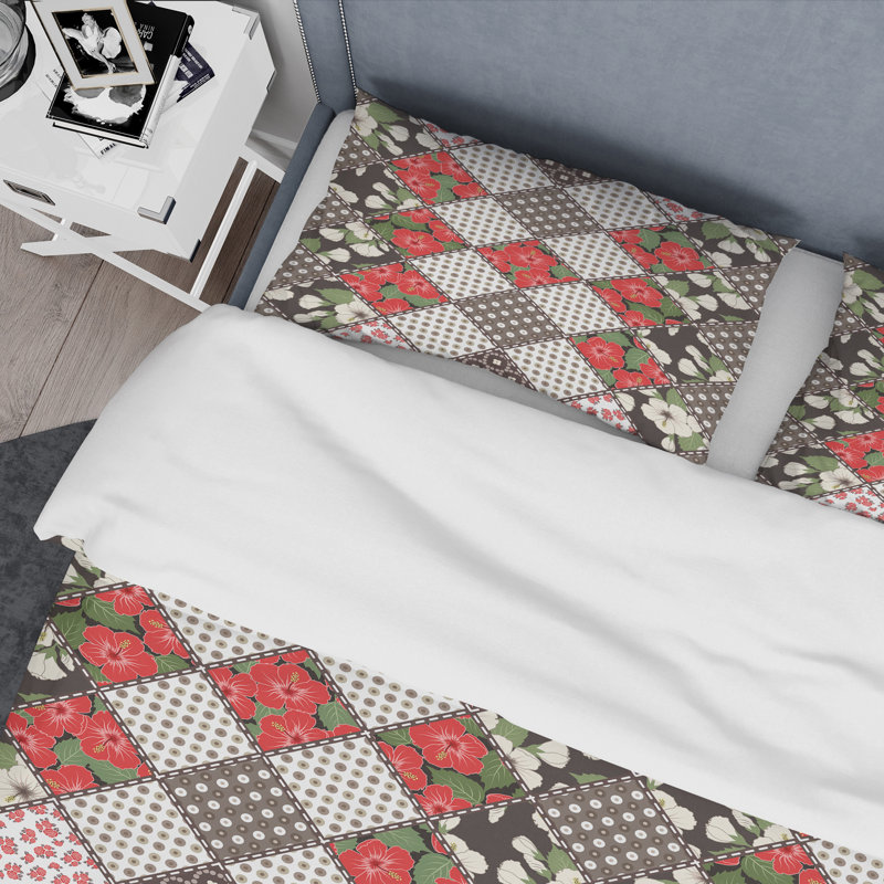 Red Creative Patchwork - Ensemble de housse de couette abstrait - Polyester microfibre