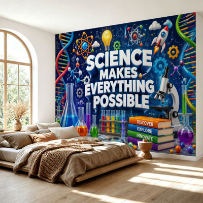 Wall Mural Peel and Stick Wallpaper Science Makes Everything Possible Educational Science Laboratory Self-Adhesive Removable Contact Paper Wall Decor for Living Room Bedroom 69"H x 96"W