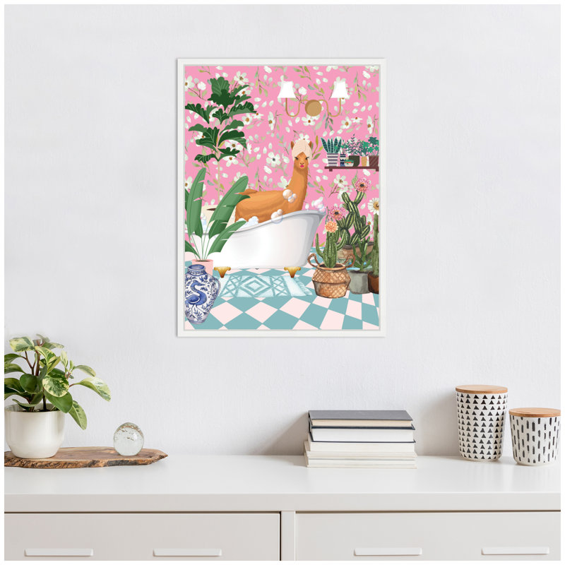 «Maximalist Llama Bath» par Honey Island Studio, reproduction d'art sur toile encadrée