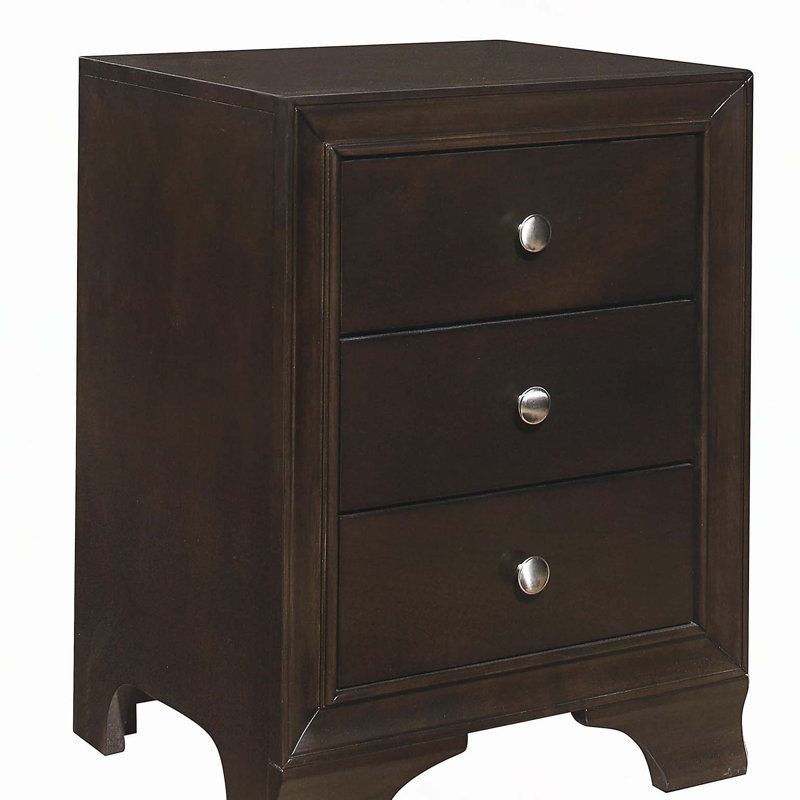 Table de chevet en bois brun avec 3 tiroirs et 2 ports USB, Mélange de bruns