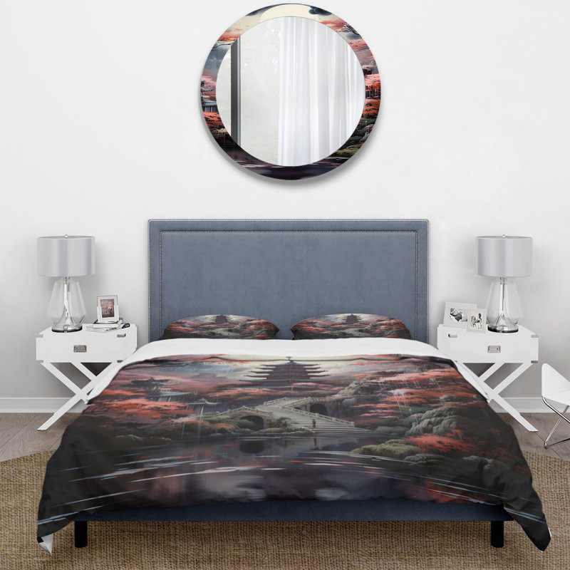 Ensemble de housse de couette en microfibre / polyester Japon Art Mystical Pagoda
