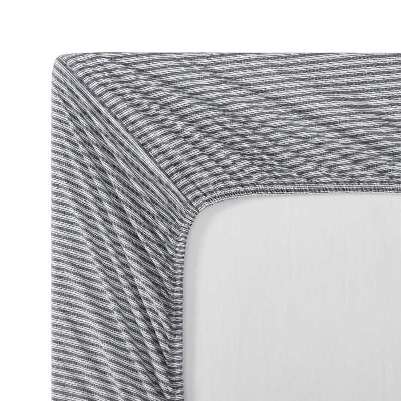 Tommy Hilfiger Highland Ticking Stripe Cotton Blue Twin XL Fitted Sheet, Gray Stripe, Twin XL
