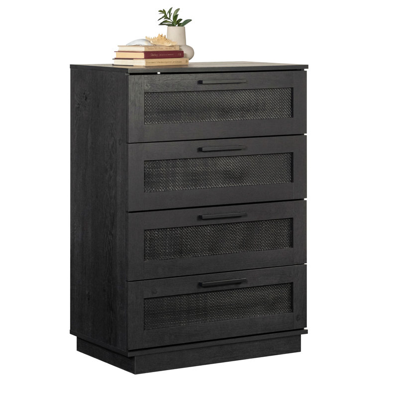 Commode 4 tiroirs pour le salon de la chambre à coucher, finition noire