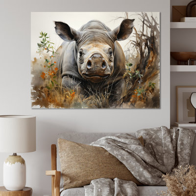 Rhinocéros africain dans un habitat naturel sur toile