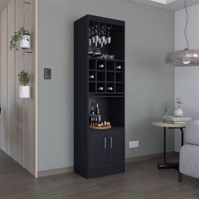 5-Tier Tall Bar Cabinet with Glass Holder, Stemware Rack, and 12 Bottle Cubbies for Elegant Home Storage