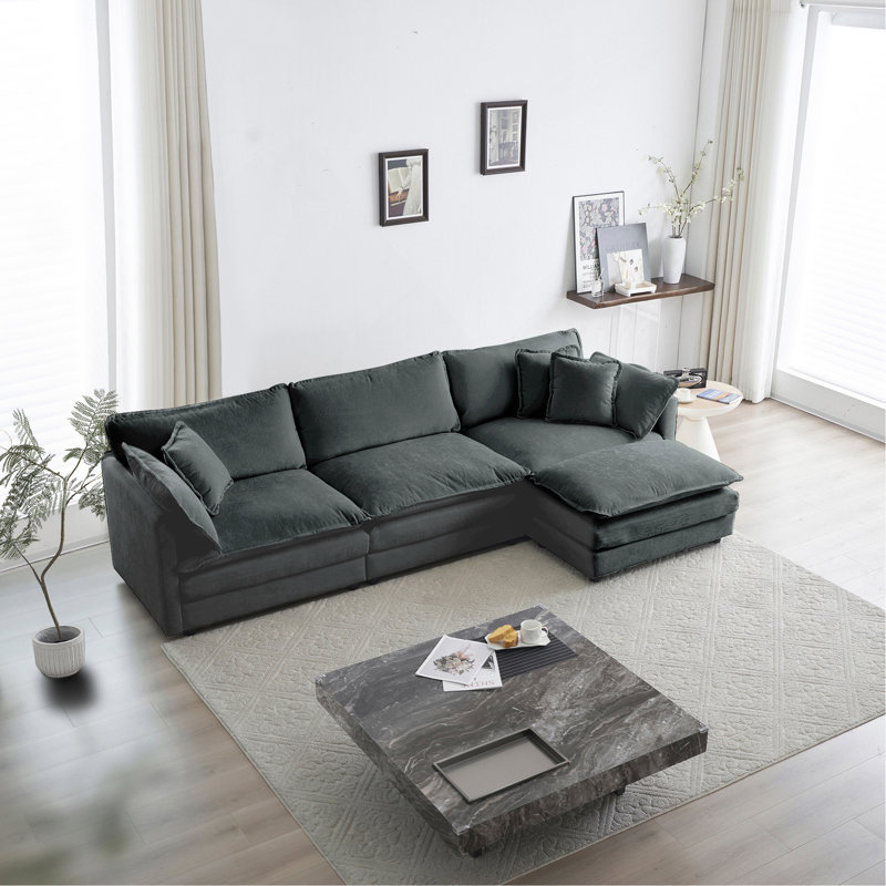 Canapé modulaire surdimensionné en L avec repose-pieds réversible en chenille gris Free Combination Comfy Upholstery